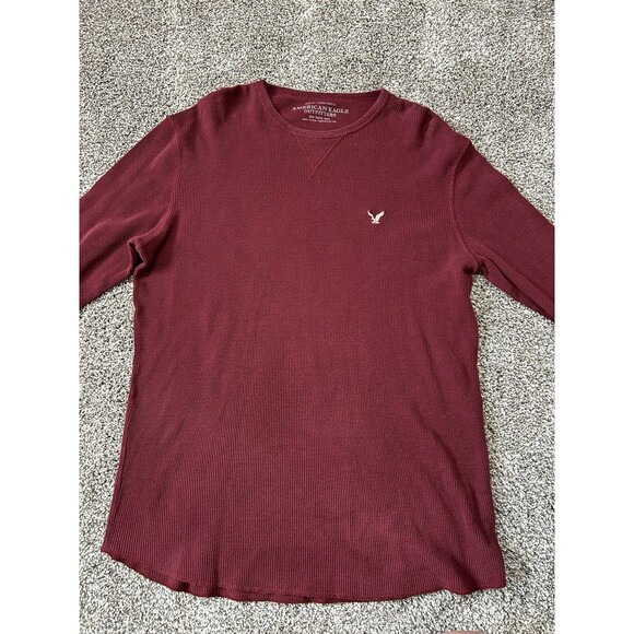 American Eagle Long Sleeve Shirt Maroon 100% Cotton Men's XLT - Picture 3 of 10